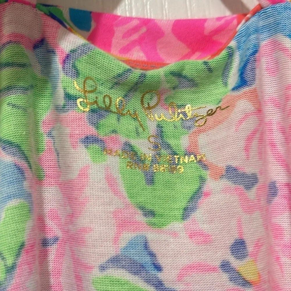 Lilly Pulitzer Vibrant Floral Midi Dress in Blue and Pink with belt. Size small - Picture 6 of 7